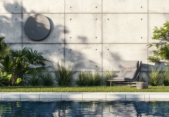 Concrete wall for outdoor seating areas in the loft style with nature background.