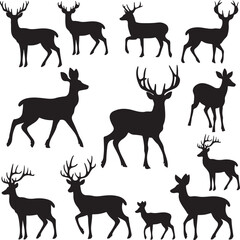 Obraz premium Set of deer icons. deer silhouette vector illustration on a white background.generative ai