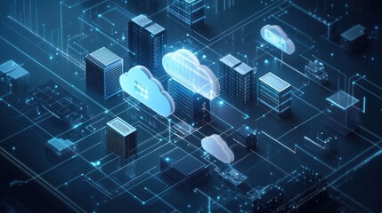 A cloud infrastructure diagram illustrating how cloud servers, data centers, and end-users connect through secure, high-speed networks.