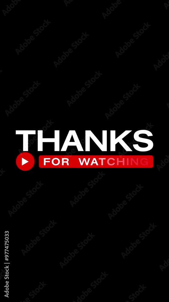 Poster vertical video animation of a text animation of thanks for watching on a black background. animation