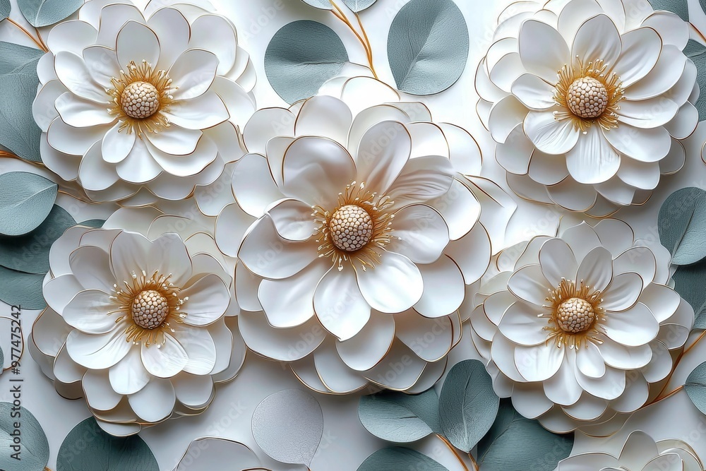 Poster a composition of various colored flowers on a white background. view of the top of the composition, 