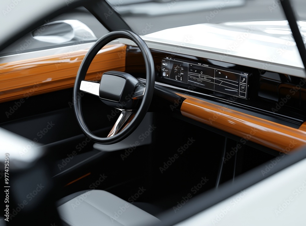 Aufkleber this is a close-up view of a digital speedometer with a head-up display on wooden tray. the image is