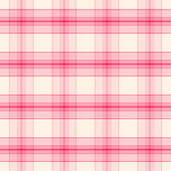 Plaid with twill weave repeat pattern in pink and beige.Gingham seamless pattern with stripes.Checkered tartan Geometric graphic vector illustration background.