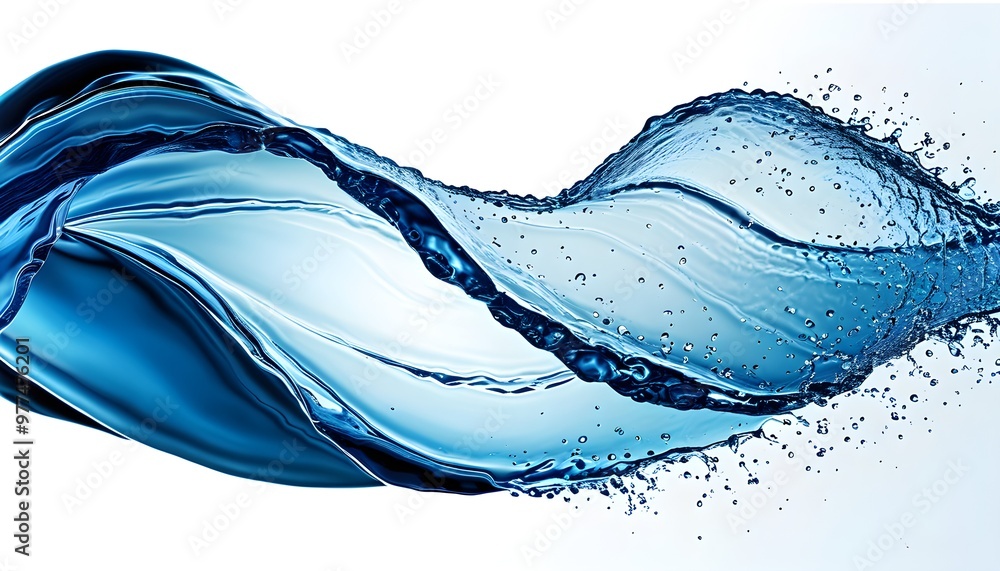 Wall mural dynamic blue wave splashes with abstract fluid motion against a clean white background