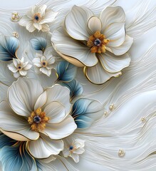 An abstract tropical flower with foliage, decorative lilies, scroll leaves, isolated on white