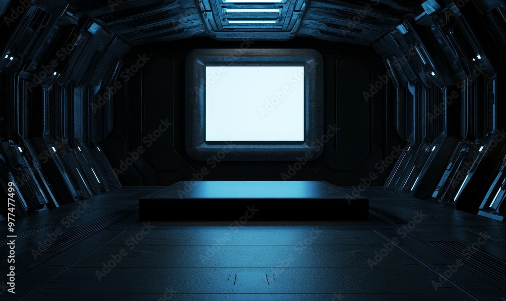 Poster the modern billboard mockup in the 3d rendering of a futuristic interior