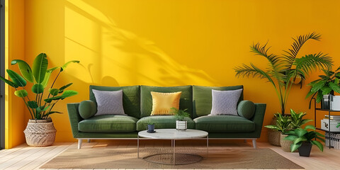 Modern Green Living Room with Bright Accents
