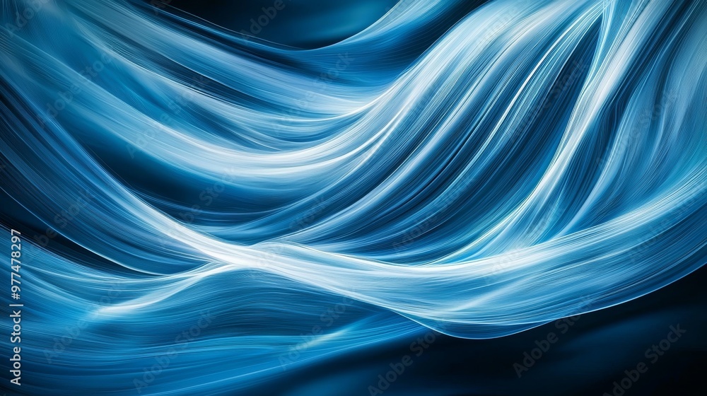 Poster An abstract blue background element on black with fractal graphics. Three-dimensional composition with glowing lines and motion blur traces. The movement and innovation concept is portrayed here.
