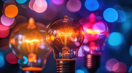 Colorful light bulbs illuminating a festive background