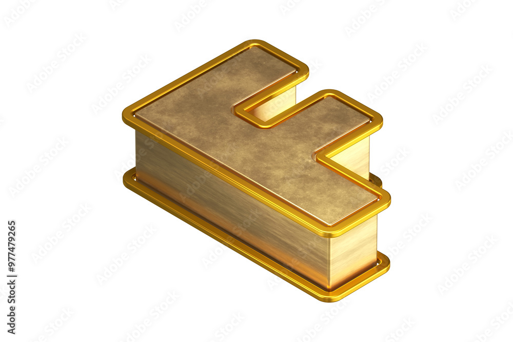 Poster top view 3d letter f in aged gold. isometric 3d rendering display typography suitable for poster, we