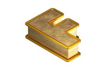 Top view 3D letter F in aged gold. Isometric 3D rendering display typography suitable for poster, web, advertising and modern design projects.