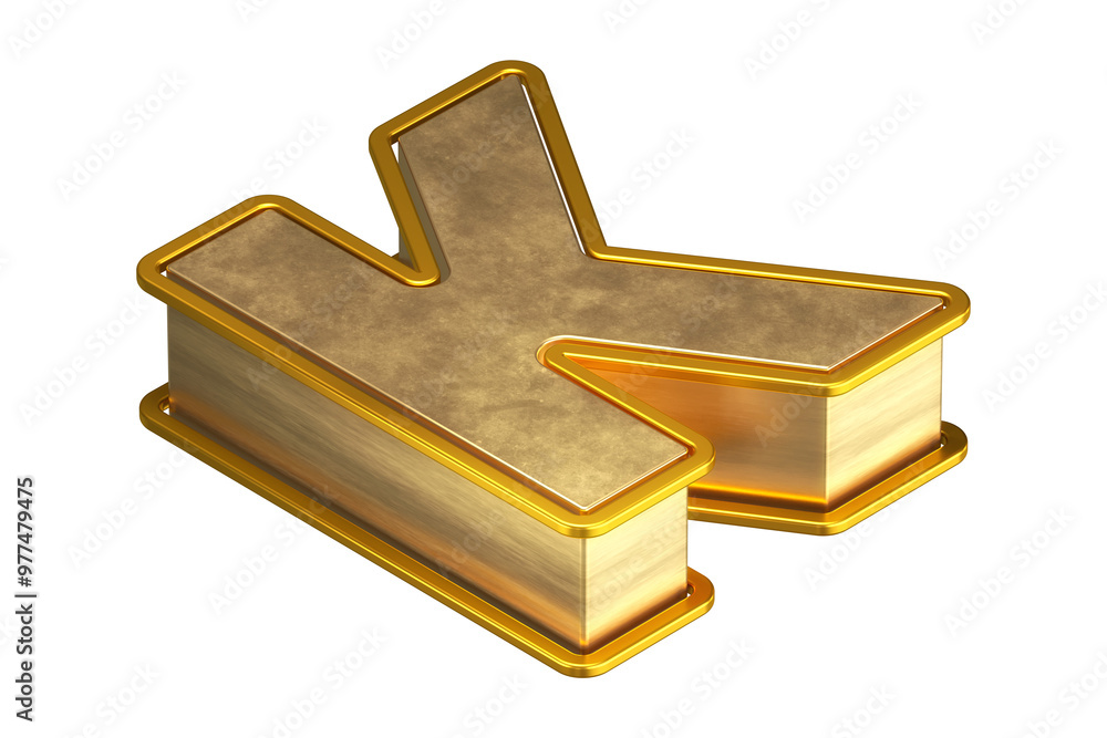 Aufkleber isometric 3d letter k in gold. 3d rendering display font suitable for poster, web, advertising and m