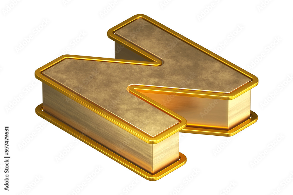 Poster isometric 3d letter n in aged gold. top view 3d rendering display font suitable for poster, web, adv