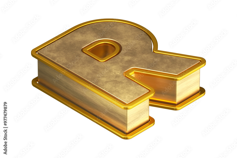 Aufkleber top view 3d letter r in gold. isometric 3d rendering display typography suitable for poster, web, ad