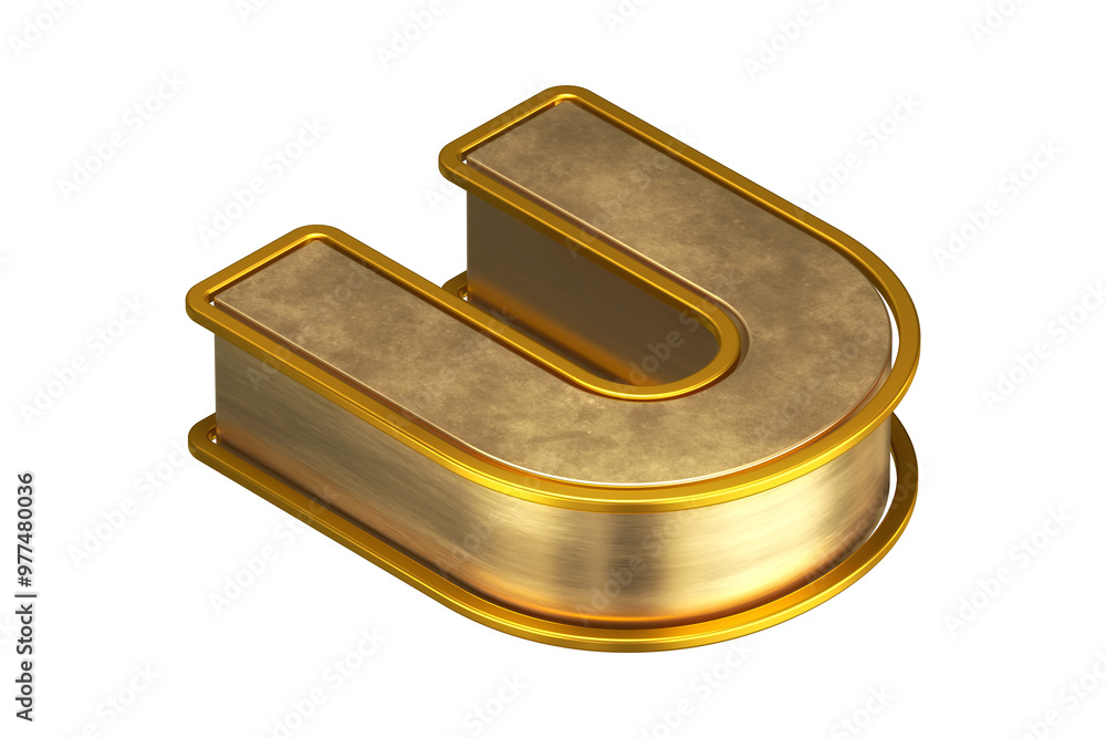 Poster top view 3d letter u in aged gold. isometric 3d rendering display typography suitable for poster, we