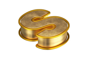 3D letter S in aged gold. Isometric 3D rendering font suitable for poster, web, advertising and modern design projects.
