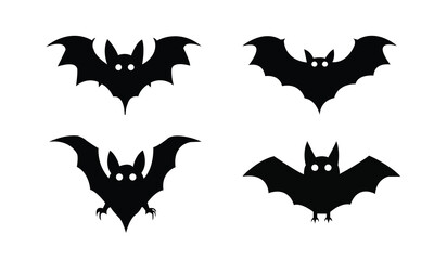 Halloween bat set. Black silhouette Halloween bat vector illustration, set of Halloween bats
