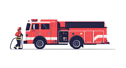 Firefighter Operating a Fire Truck with a Hose During an Emergency Response