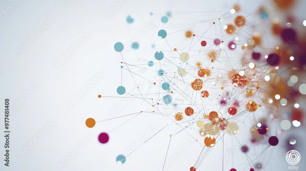 Poster Sphere shaped background with connecting lines and dots. Conceptualization of global network connections and digital technology.