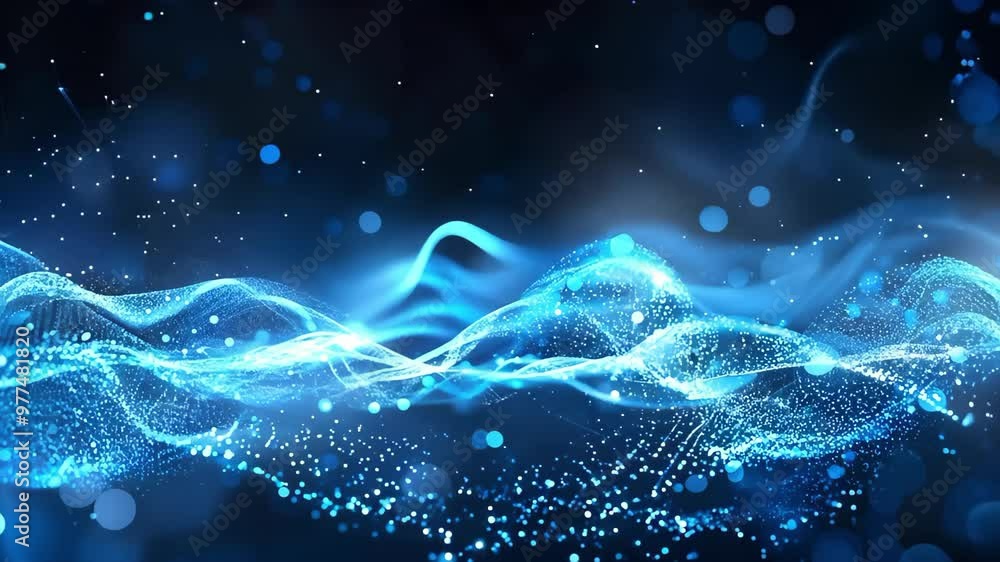 Aufkleber a colorful abstract representation of flowing waves and particles, featuring shades of blue and hint
