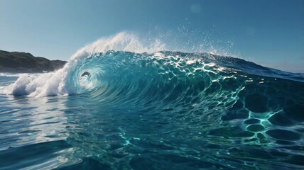 Obraz premium Crystal clear wave breaking in ocean.
