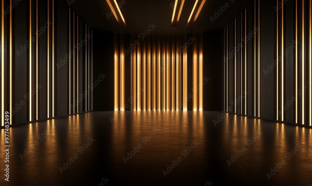 Aufkleber empty neon background of empty show scene. glow of neon lights on an empty stage, diodes, rays, and 