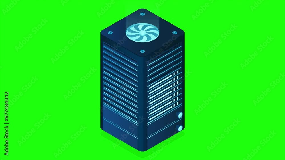 Poster isometric futuristic server animation. isometric database or data center. abstract blockchain. compu