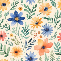 Watercolor Flowers On A Cream Colored Background