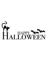 Obraz premium vector texte happy halloween with bat and cat silhouette 