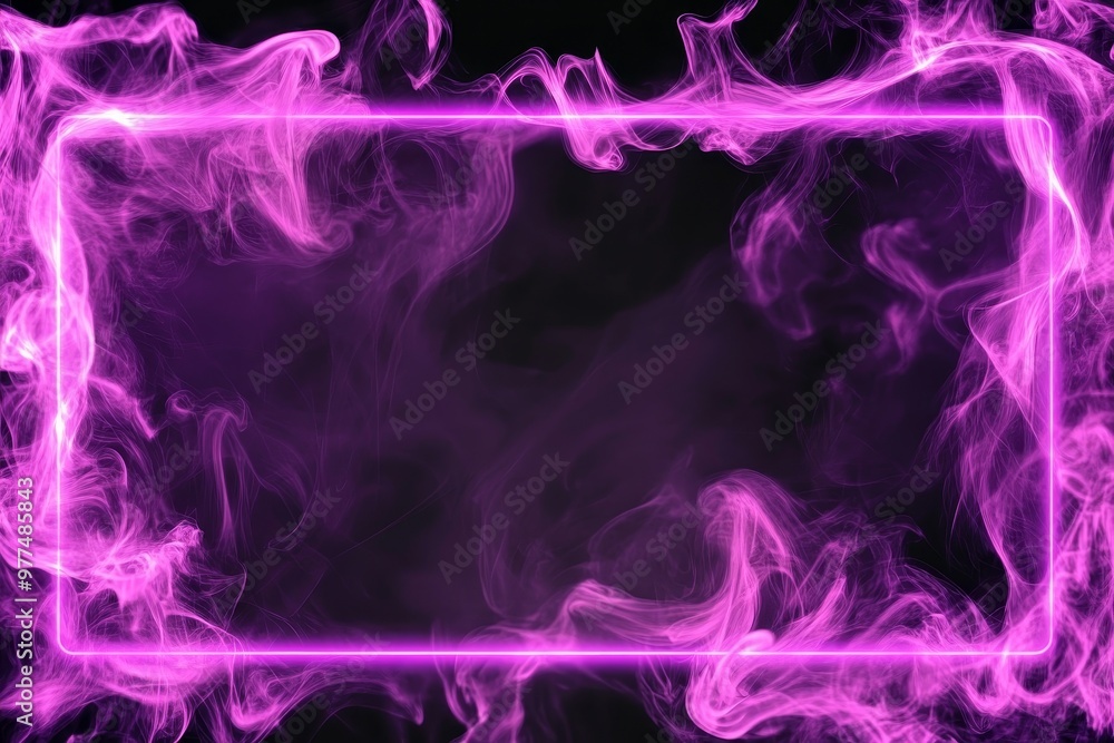 Poster an abstract neon light smoke effect is seen on a black background with neon frames. the smoke cloud 