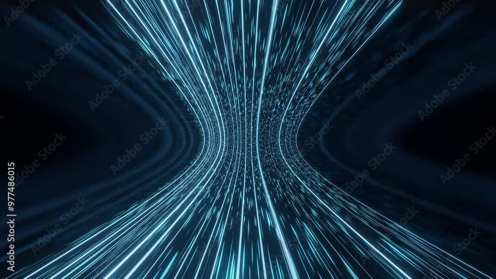 Poster abstract motion light and stripes moving fast over dark background. curve away. 3d render motion spe