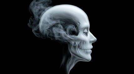 A hauntingly beautiful image of a skull with smoke, blending mortality and mystery in a striking visual representation.