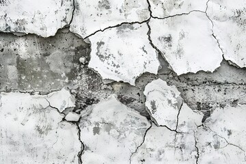 Fototapeta premium Detailed cracked white surface texture, providing a raw and distressed appearance, ideal for industrial and architectural backgrounds.