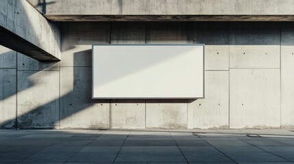 Mockup empty, blank billboard on the gray wall in the center,