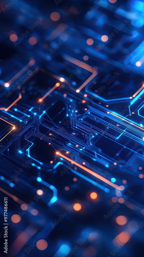 Poster a vibrant abstract digital background showcasing intricate patterns and glowing circuitry in blue an