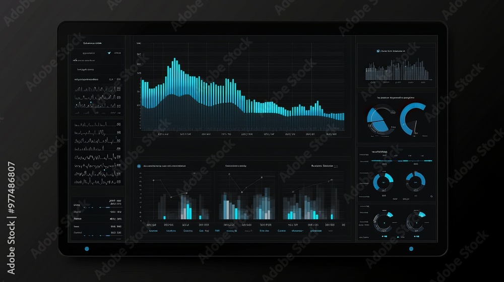 Poster Displaying statistics data on a HUD screen using futuristic technology.