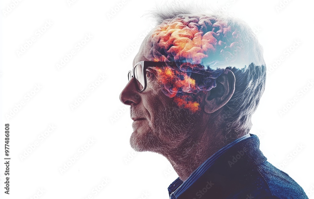 Aufkleber The brain and head of a person. Deep learning, machine learning, and stock trading. AI Technology. Thinking.