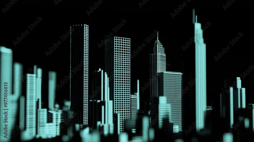 Poster Futuristic Digital Monitor Display Intelligent City Architecture Rendering Illustration Background.