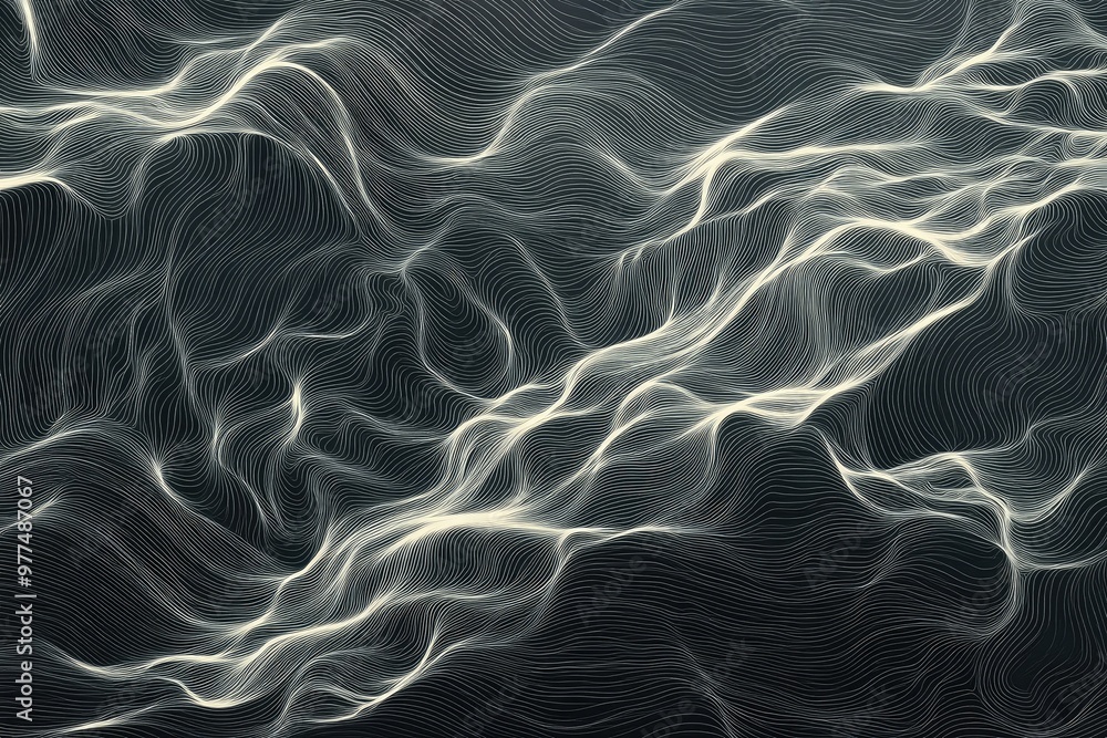 Poster abstract design featuring flowing lines of light on a dark background, reflecting movement and energ