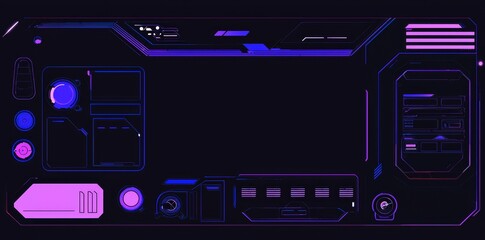 Set holographic pop-up frames or screens with information. Blue transparent screens on dark blue background. HUD, GUI, and UI. Computer game interface.