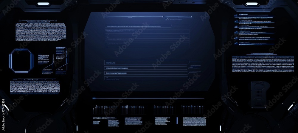 Poster An innovative HUD-style background. Backdrop features holographic portals, frames, a HUD, GUI and UI elements.