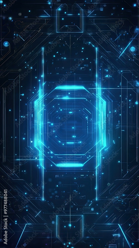 Poster futuristic abstract background with glowing blue lines and digital patterns, perfect for technology 