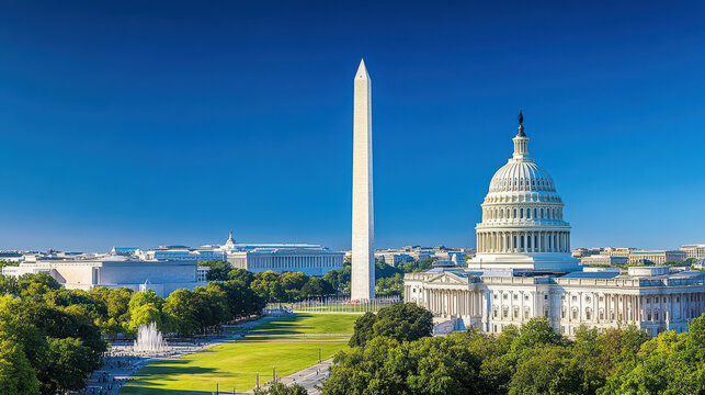 Washington DC Skyline with Capitol Building and Washington Monument