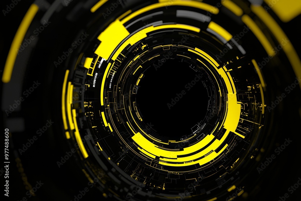 Poster golden circles in the hud, sci-fi background, and 3d rendering.
