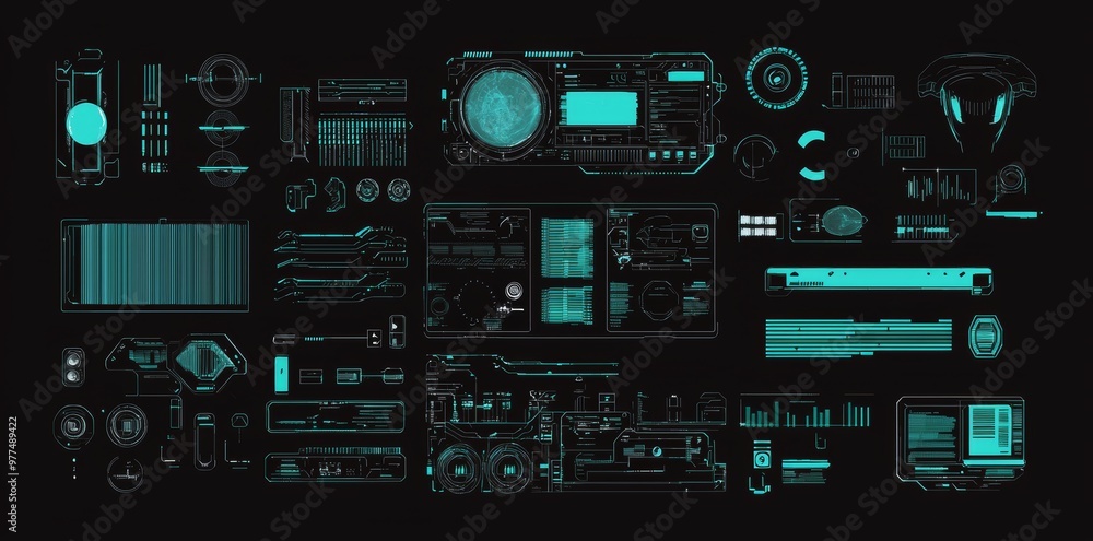 Leinwandbilder hud screen. holographic digital user interface with hud, gui, ui elements. virtual reality technolog