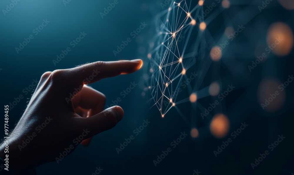 Poster modern hand-touch interface for digital transformation and metaverse concept. new generation technol