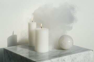 An image of a blown out candle on a marble background with a crystal ball
