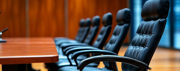 Corporate hotel meeting room with a focus on executive leather chairs