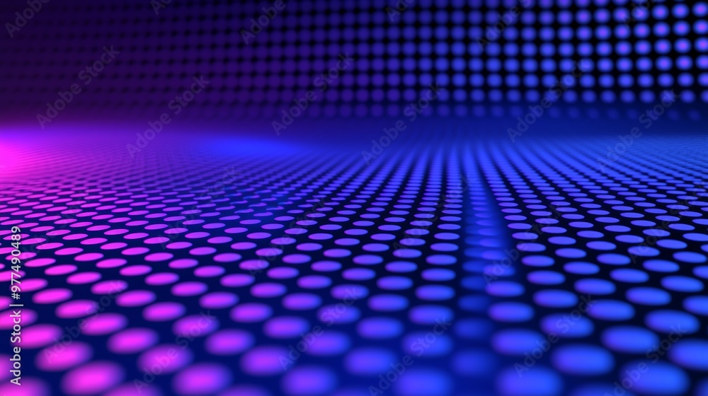 Poster Perspective grid with abstract lines on a digital retro background. Wireframe cyber landscape on a blue background. 3D render.