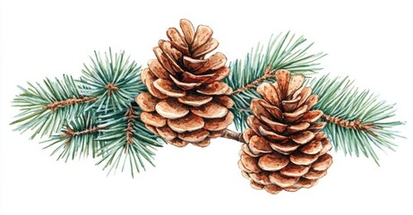 On a white background, an image of a watercolor illustration of spruce branches.